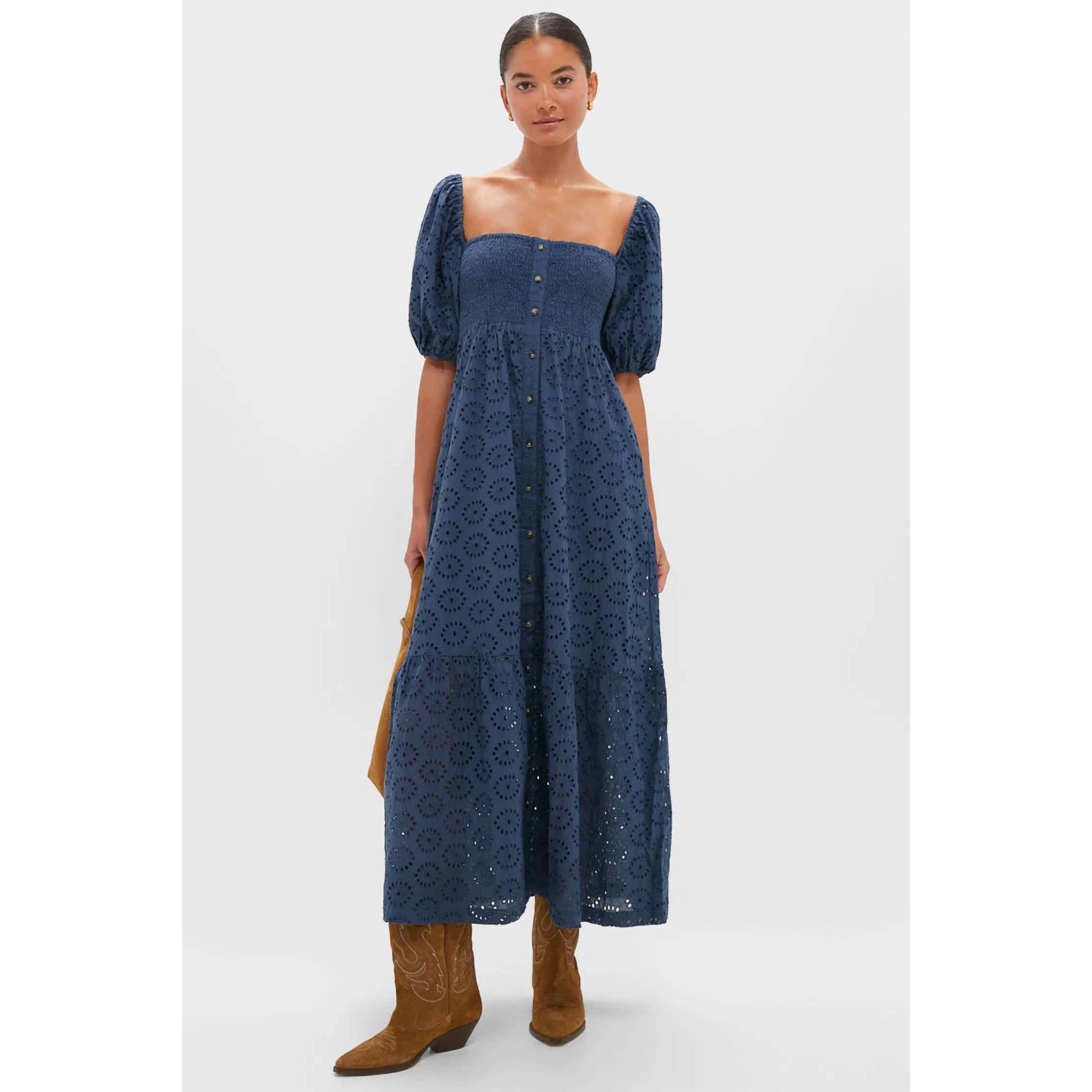 New Emerson Fry Santiago 4 Maxi Dress In Blue Indigo Eyelet